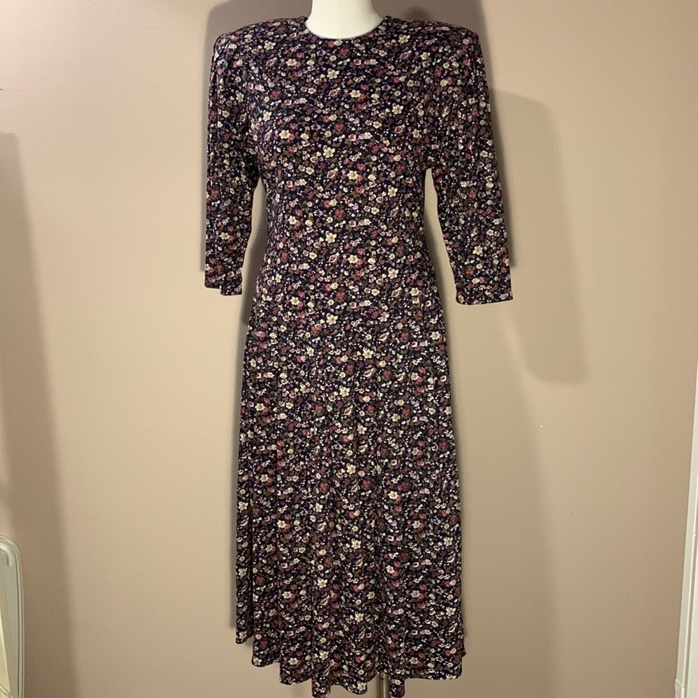 Vintage 80’s Paquette Too! Floral Maxi Pleated Dress Size 4-6- Great Condition